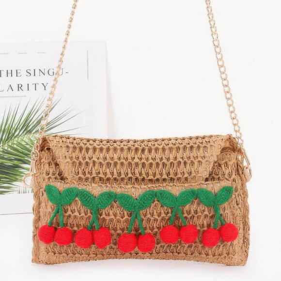 Faux Straw Cherry Clutch - Picture 1 of 4